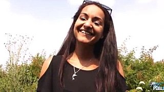 Petite 18-year-old law student gets her tight pussy and perfect tits fucked outdoors
